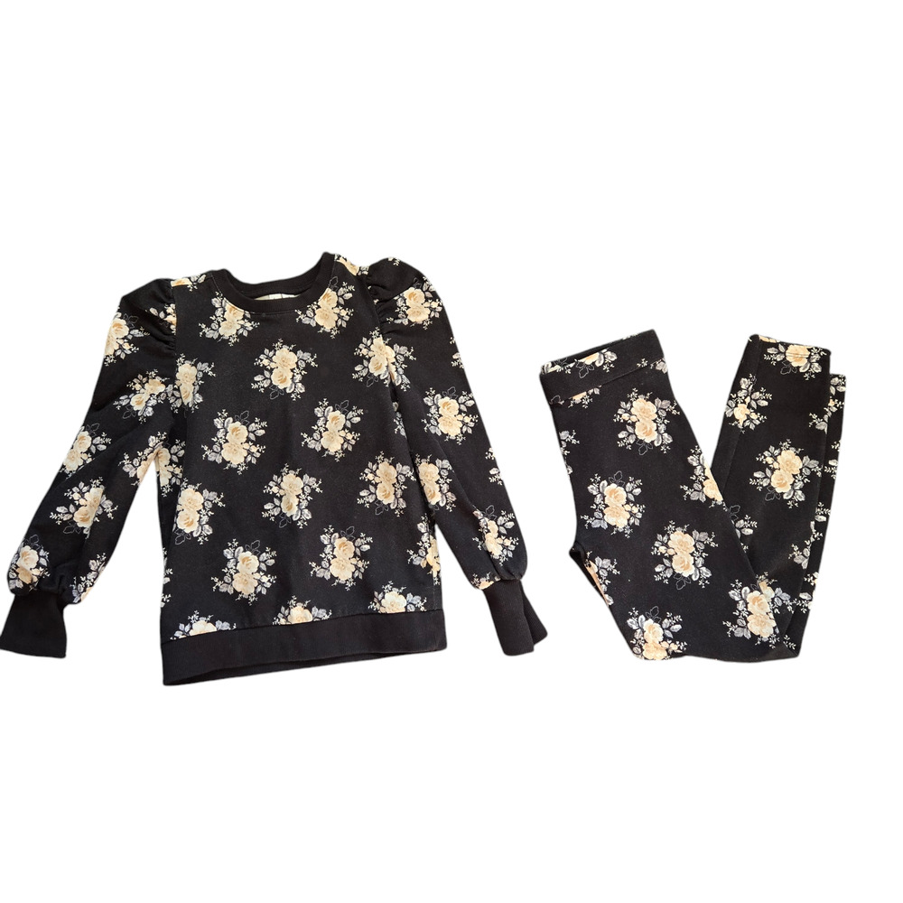 Janie & Jack Floral Puff Sleeve French Terry Sweatshirt W/ Pants Size: 8